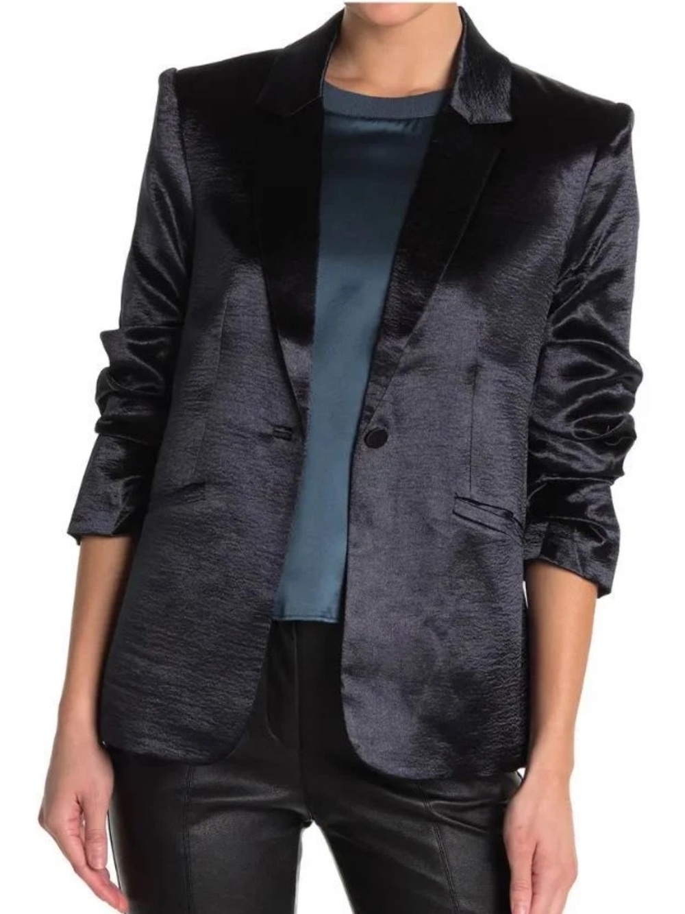Cinq A Sept Kylie Hammered Satin Jacket Navy